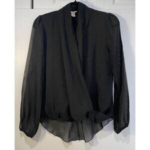 Vtg Uno Core Womens Sheer Crossover Top Size M Whimsigoth Witchy Dark Romantic